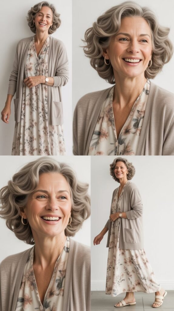 Floral Maxi Dress with Cardigan