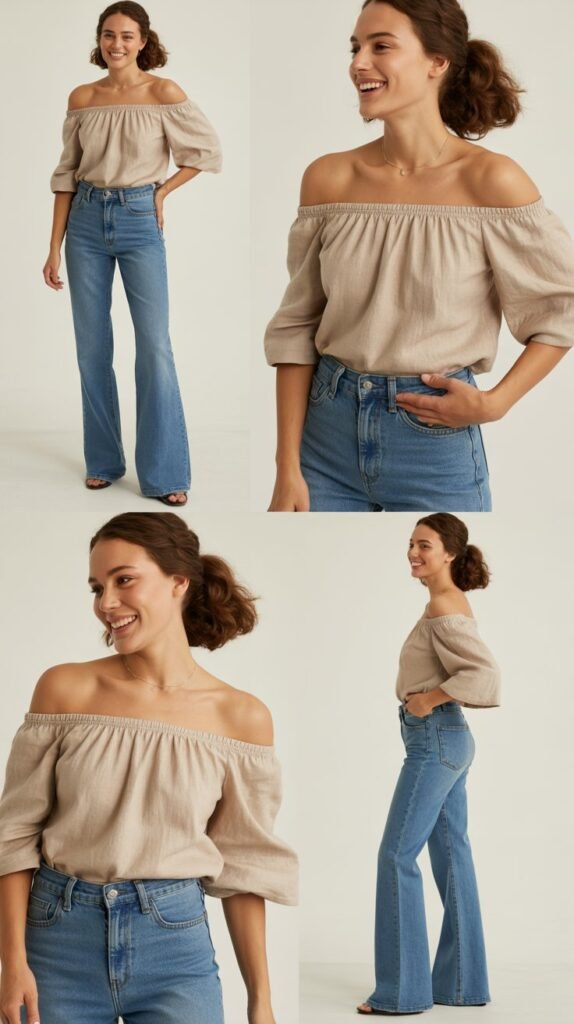 Bootcut Jeans With Off-Shoulder Peasant Top