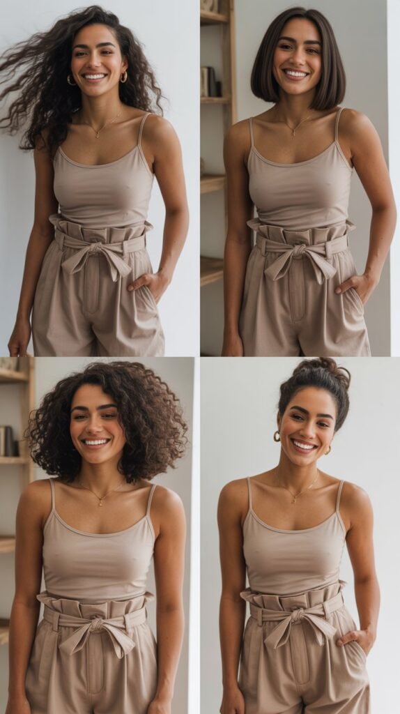 Paperbag Waist Pants with Simple Cami