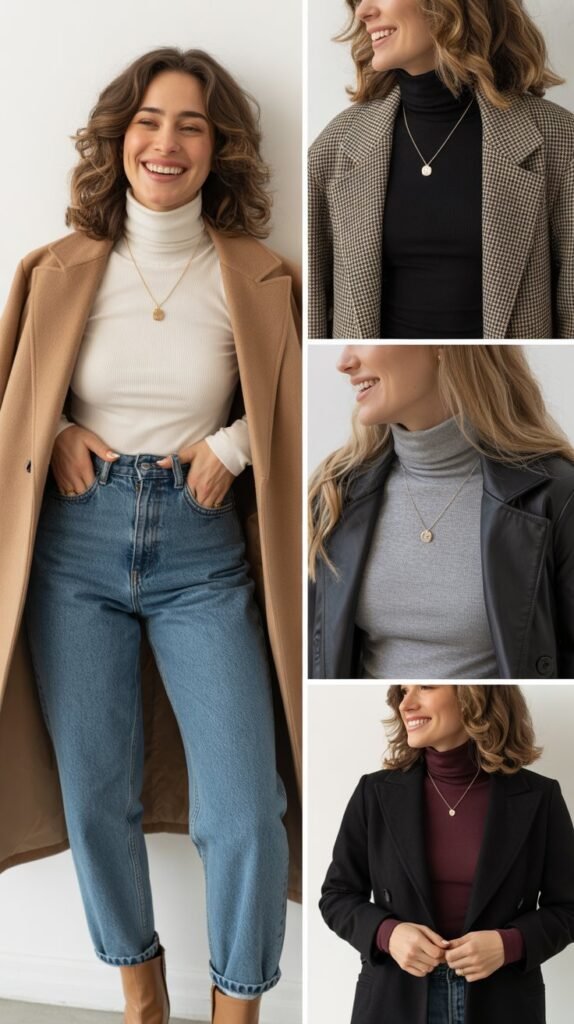 Tucked-In Turtleneck for Transitional Weather
