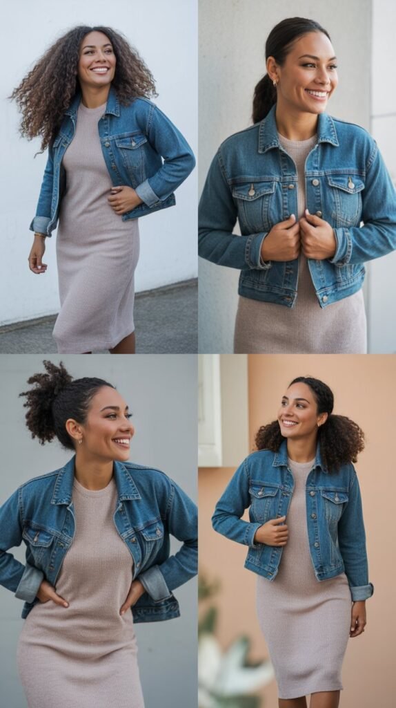  Midi Sweater Dress with Denim Jacket