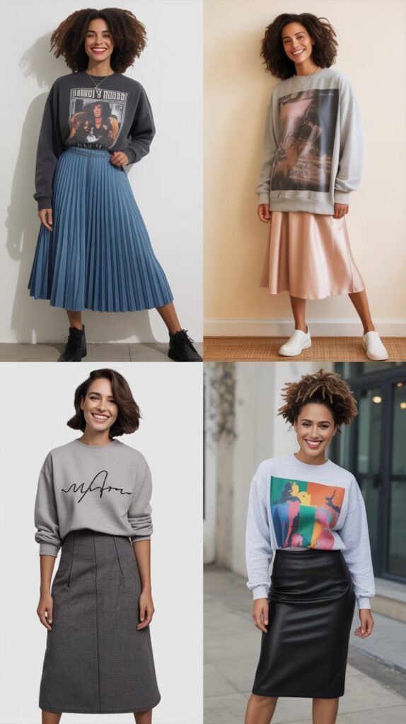  Graphic Sweatshirt and Midi Skirt