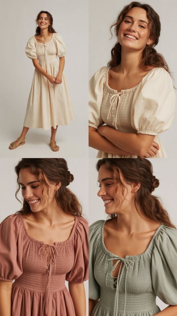  Peasant Dress with Puff Sleeves