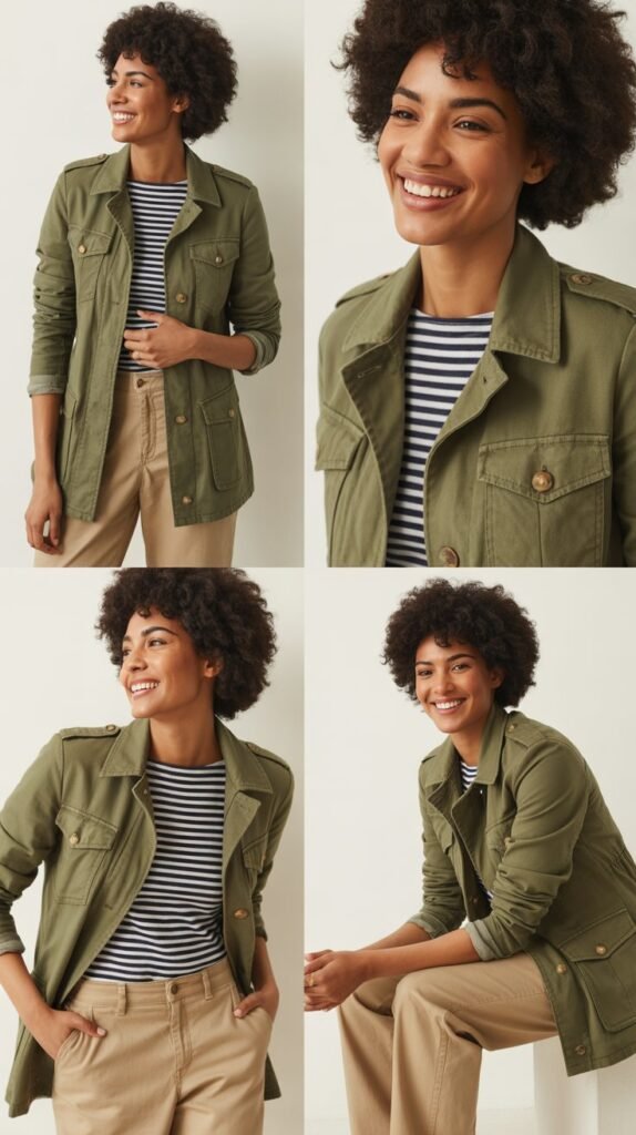 Military Jacket with Striped Shirt and Chinos