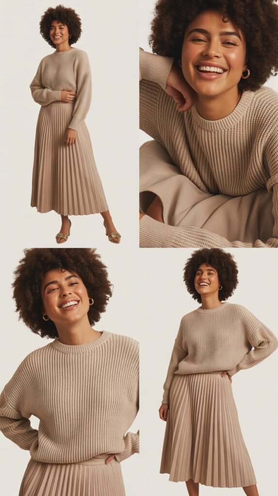 Accordion Pleat Skirt with Sweater Set