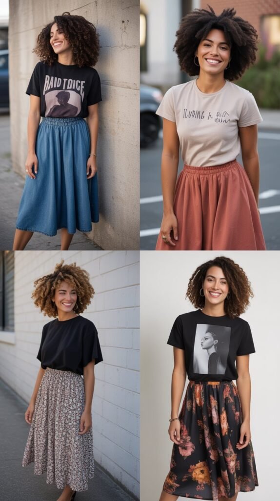  Graphic Tee with Midi Skirt