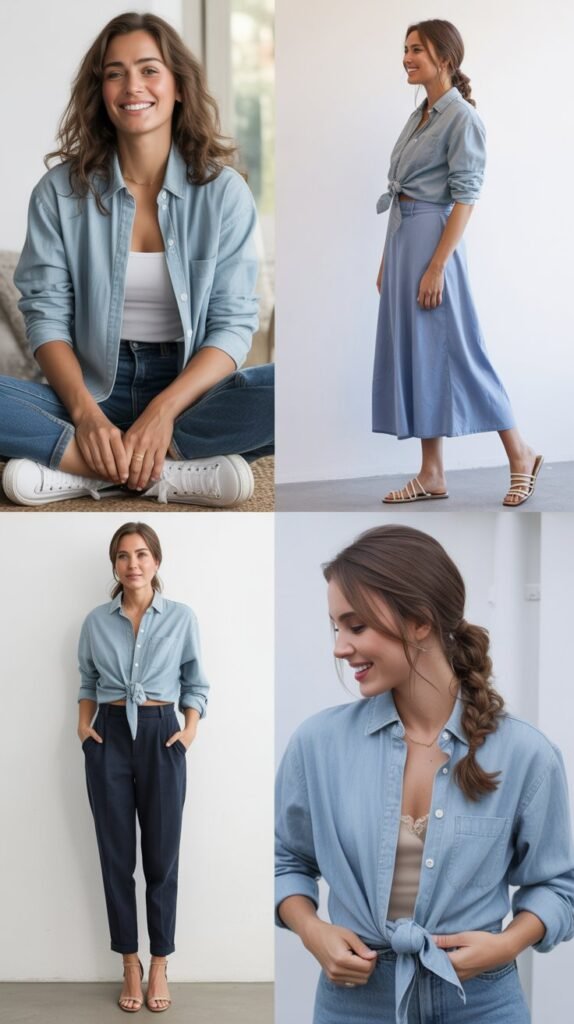  Chambray Shirt Styled Multiple Ways