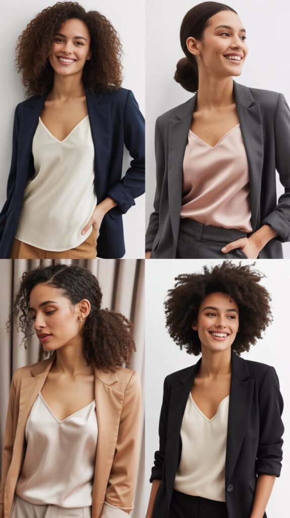  Silk Camisole Layered Under Blazer
