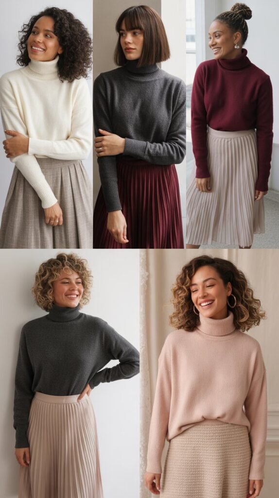 Turtleneck Sweater with Midi Skirt