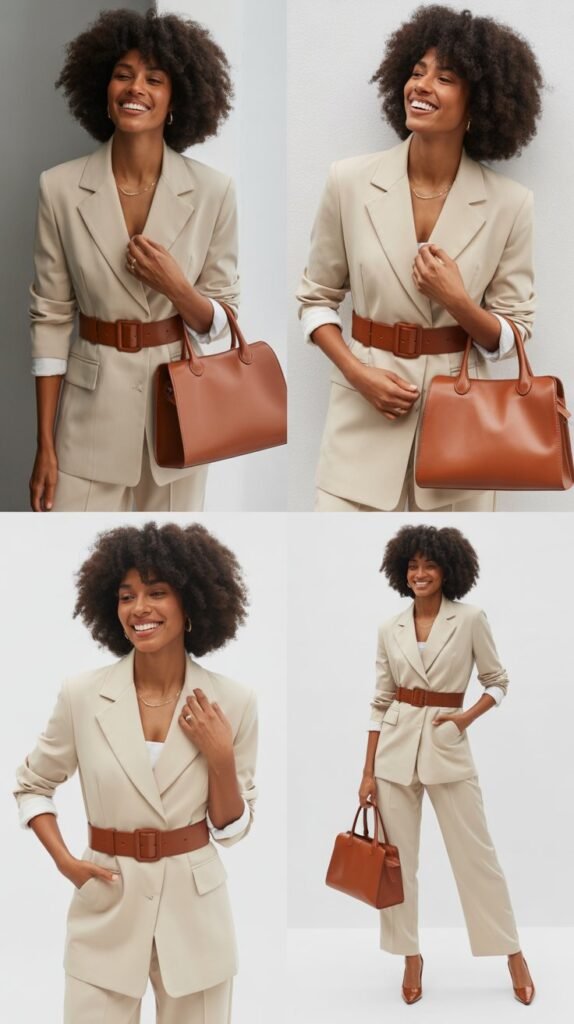 Cream Blazer with Cognac Accessories