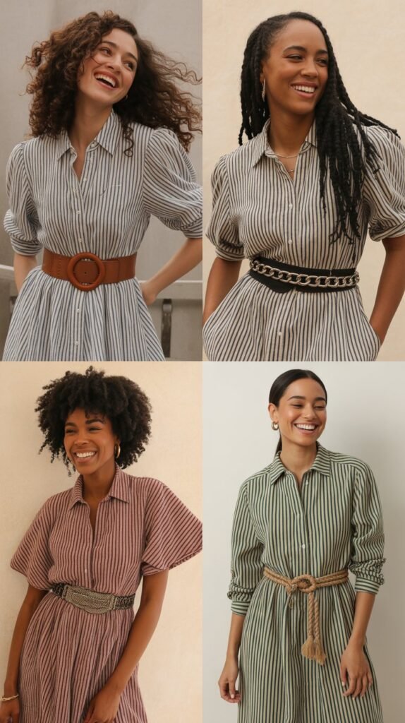 Striped Maxi Dress with Statement Belt