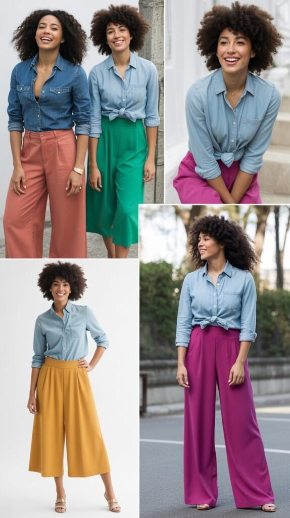 Chambray Shirts with Colorful Bottoms