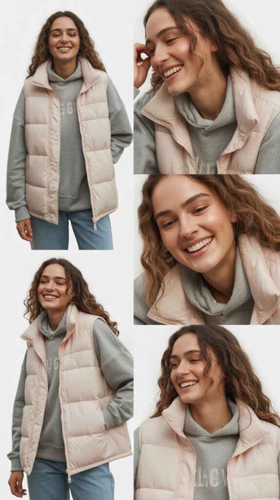  Lightweight Puffer Vest Over Sweatshirt