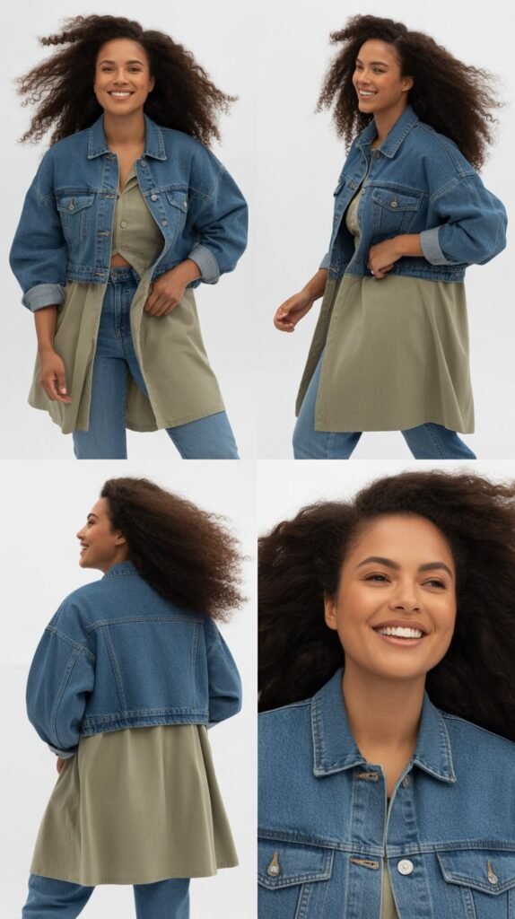 Denim Jacket Over Dress with Jeans Underneath