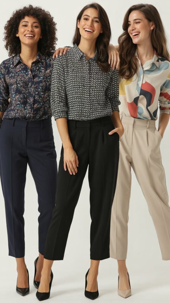  Ankle Pants with Printed Blouse