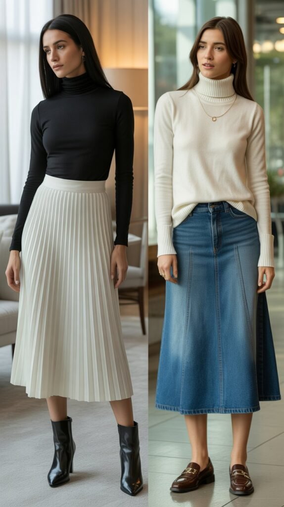 Turtleneck with Midi Skirt