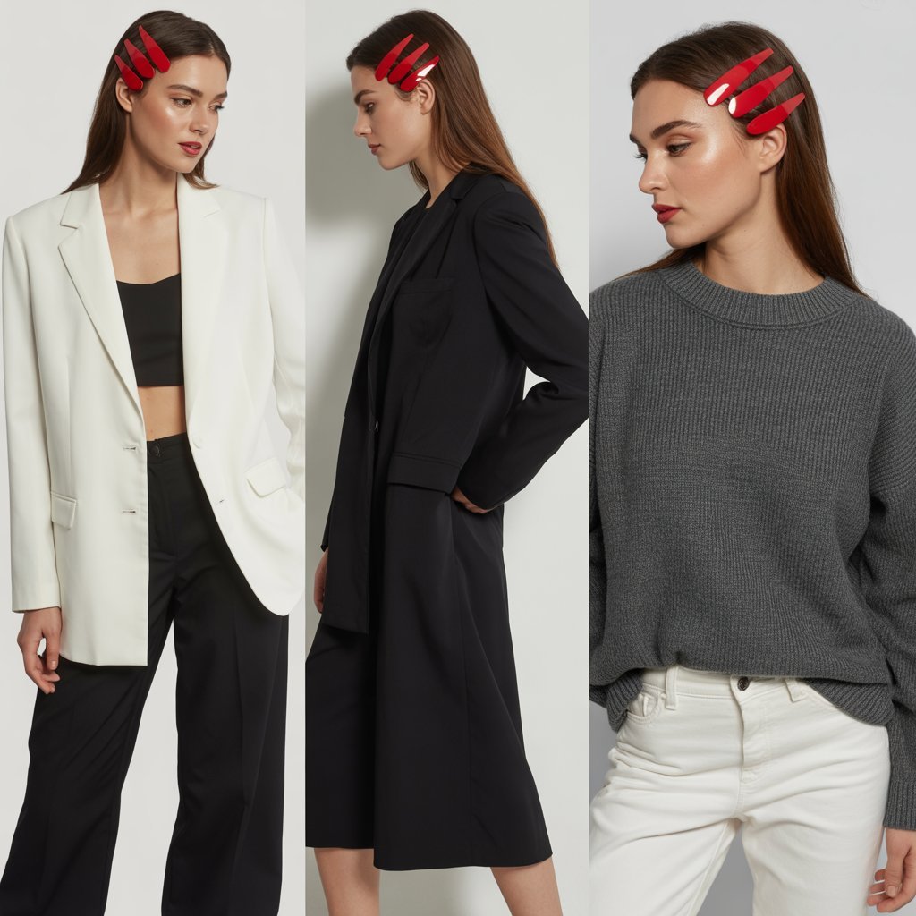 Red Hair Clips with Monochrome Outfit