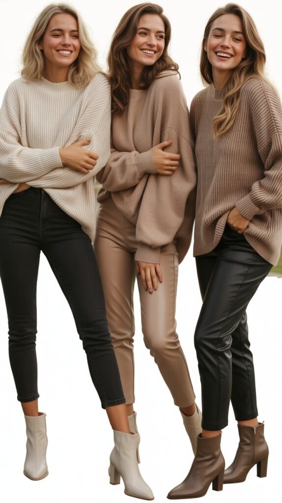 Oversized Sweater with Slim Pants and Heeled Boots