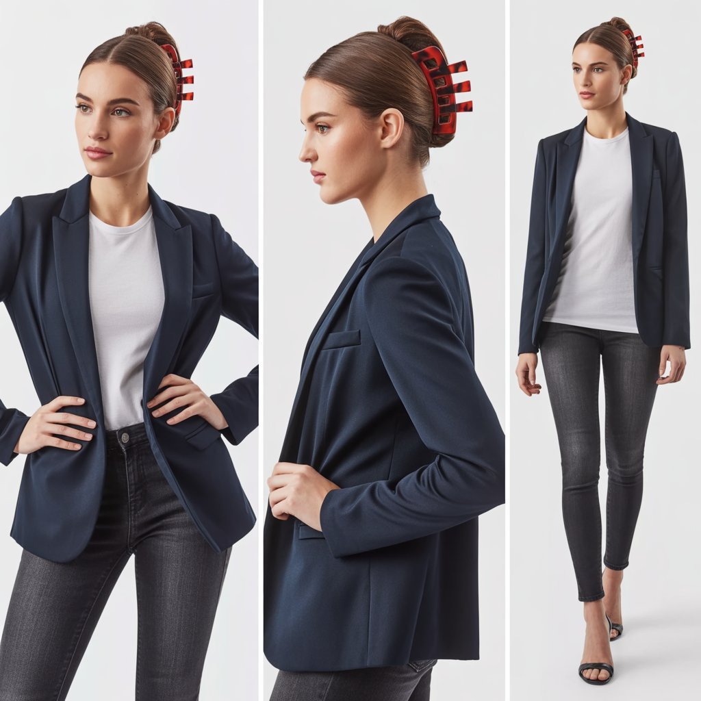  Red Claw Clip with Blazer and Jeans