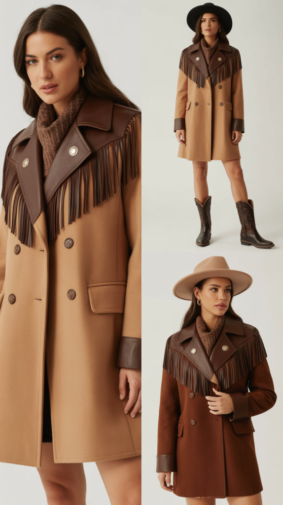 Wool Blend Peacoat with Western Details