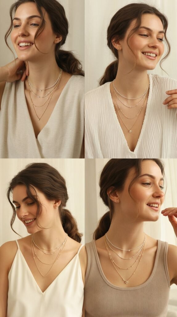 Layered Necklaces with Simple Tops