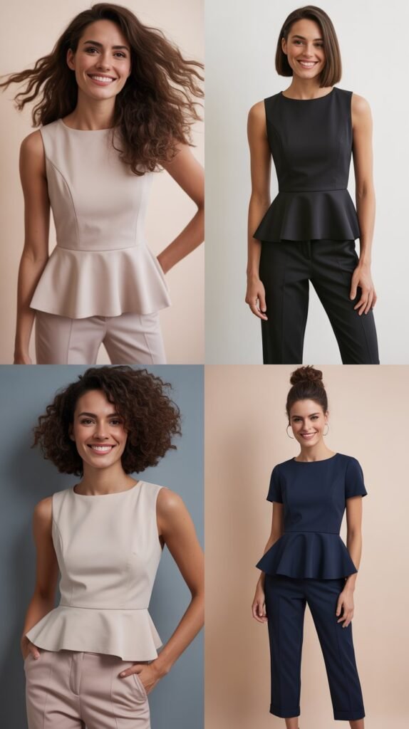 Tailored Ankle-Length Trousers with Peplum Top