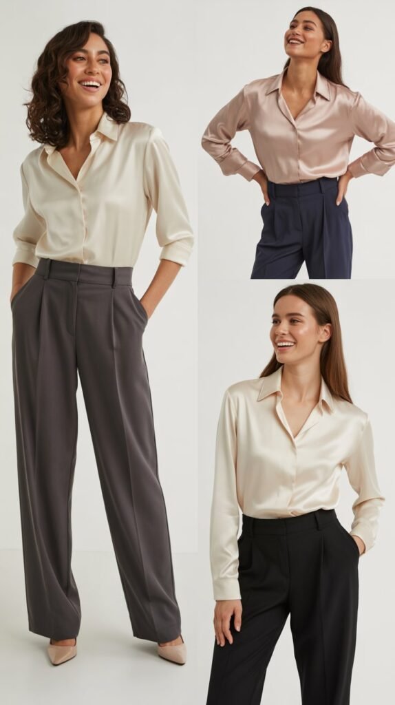 Tailored Trousers with Silk Blouse