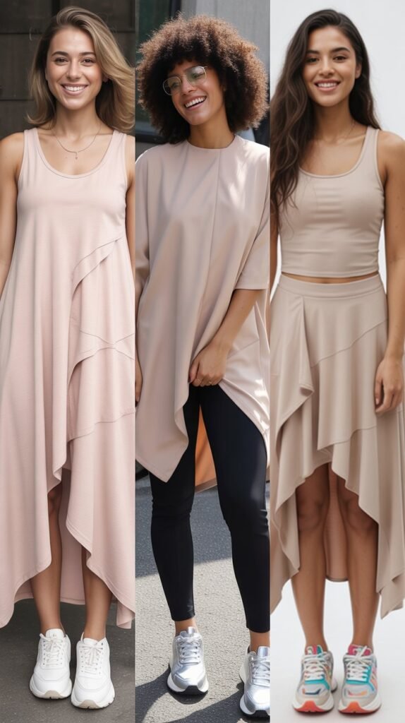 Asymmetrical Hem Pieces with Sneakers