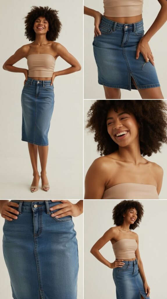 Denim Pencil Skirt with Tube Top
