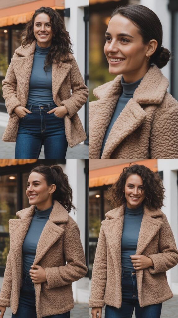 Teddy Coat with Jeans and Turtleneck