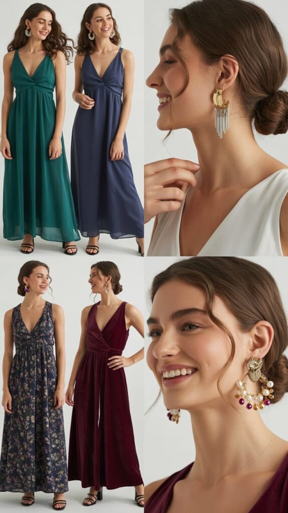 Flowing Maxi Dresses with Statement Earrings