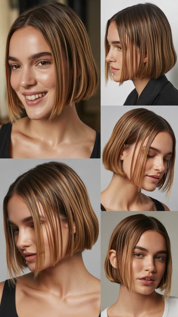  Slicked-Back Bob With Glossy Highlights