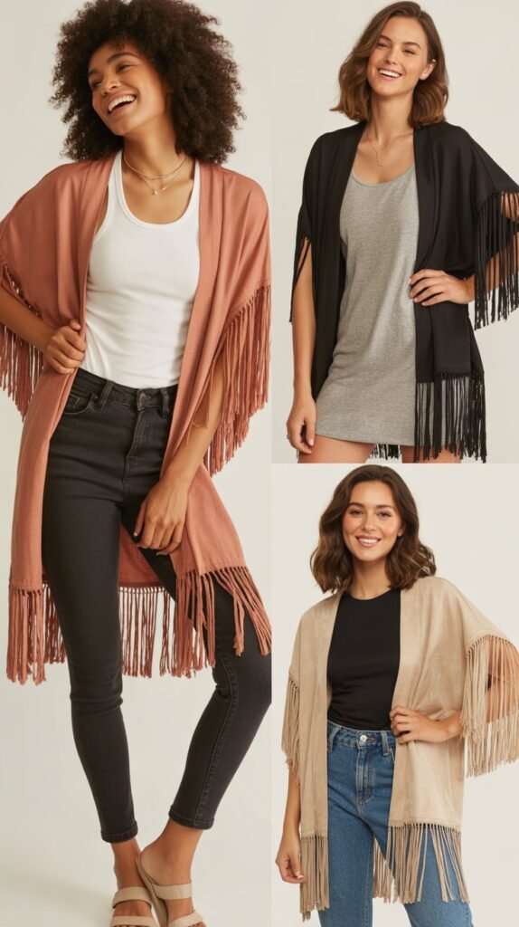  Fringed Kimono Over Basics