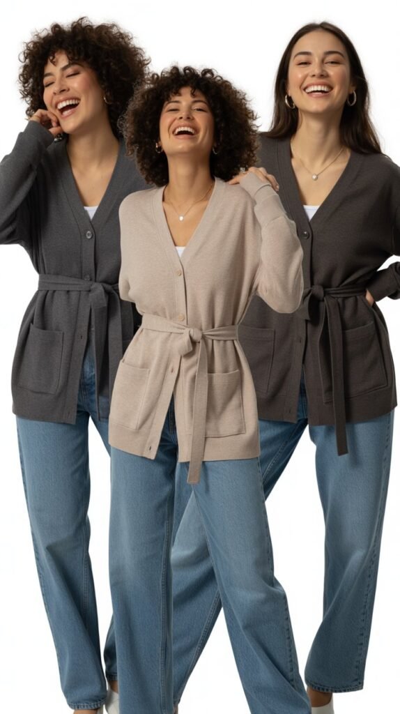 Belted Cardigan with Straight-Leg Jeans