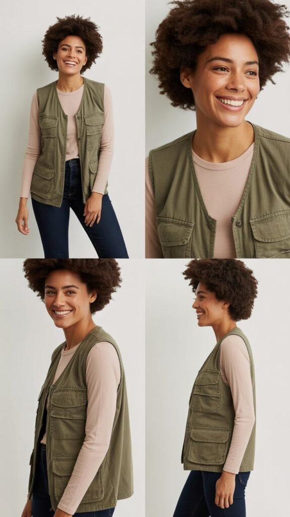 Utility Vest Over Long-Sleeve Tee