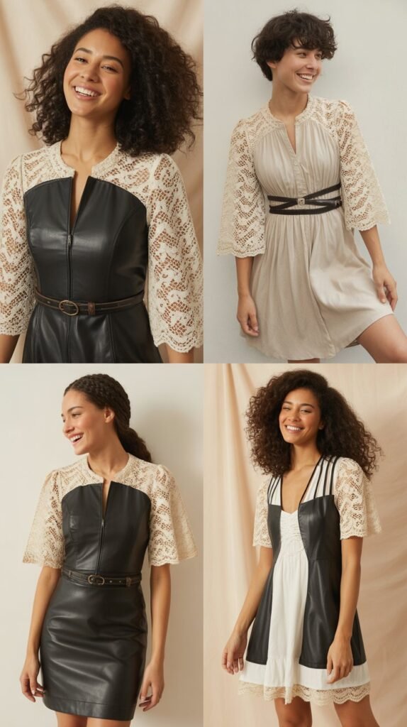 Leather and Lace Combination Dress