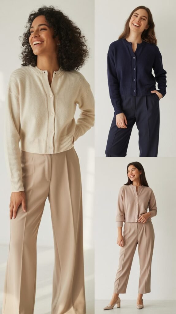  Cardigan Set with Tailored Trousers