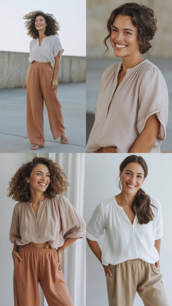 Linen Blend Pants with Breezy Blouse