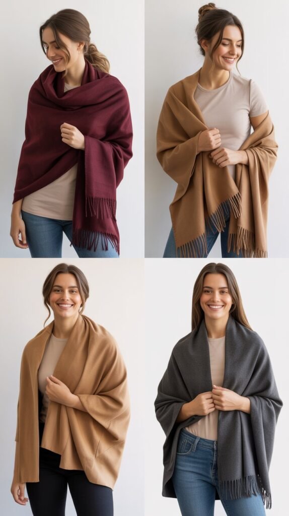 Oversized Scarf as Wrap with Simple Outfit