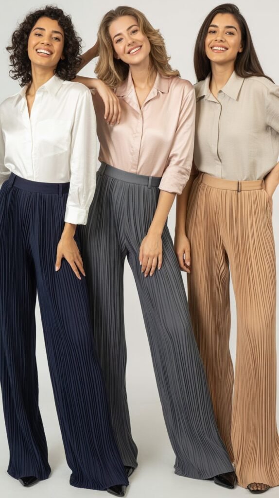 Pleated Trousers with Tucked Blouse