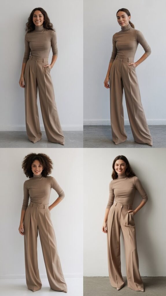 Wide-Leg Trousers with Fitted Turtleneck