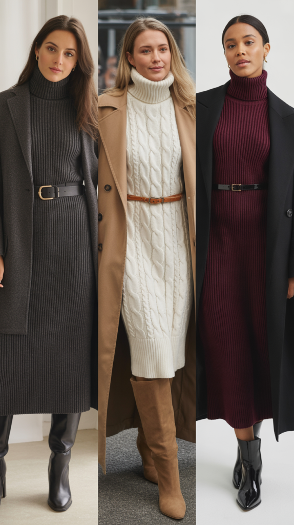  Turtleneck Dress with Belt Definition