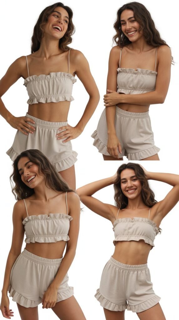 Ruffled Bandeau Top and Shorts Set