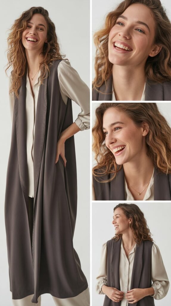 Longline Vest with Layered Long Sleeves