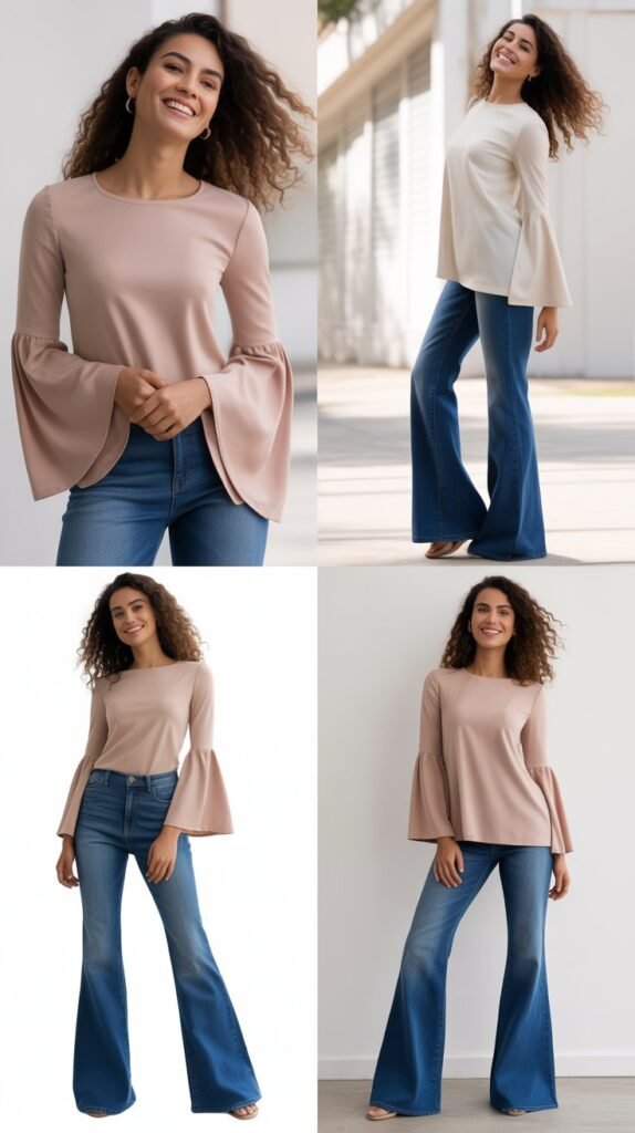 Bell-Sleeve Top with Flare Jeans