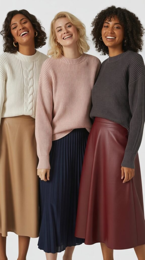  Knit Sweater and Midi Skirt Pairing