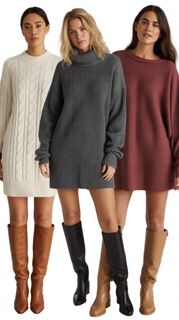 Sweater Dress with Knee-High Boots