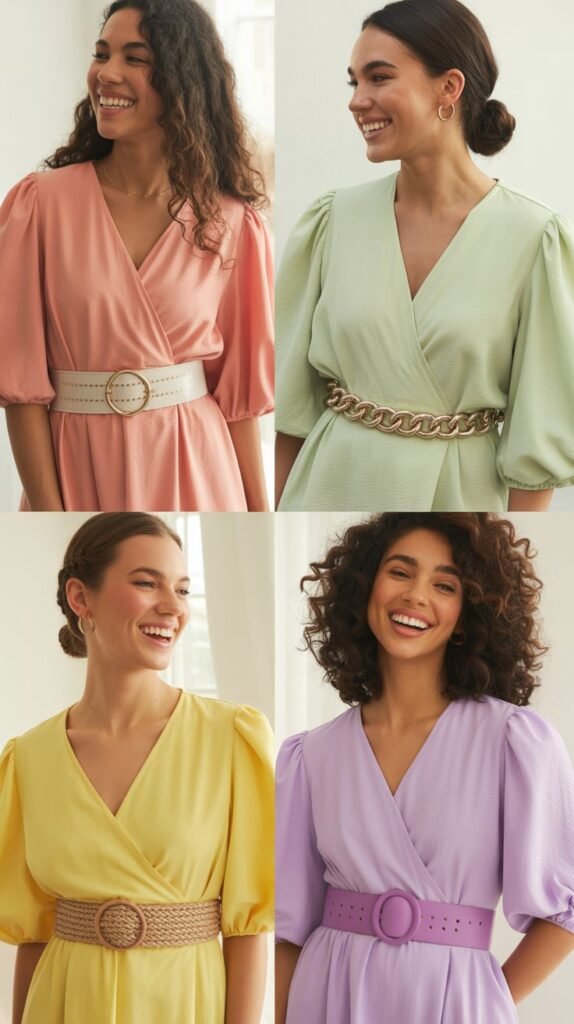  Wrap Dress in Solid Spring Color with Statement Belt