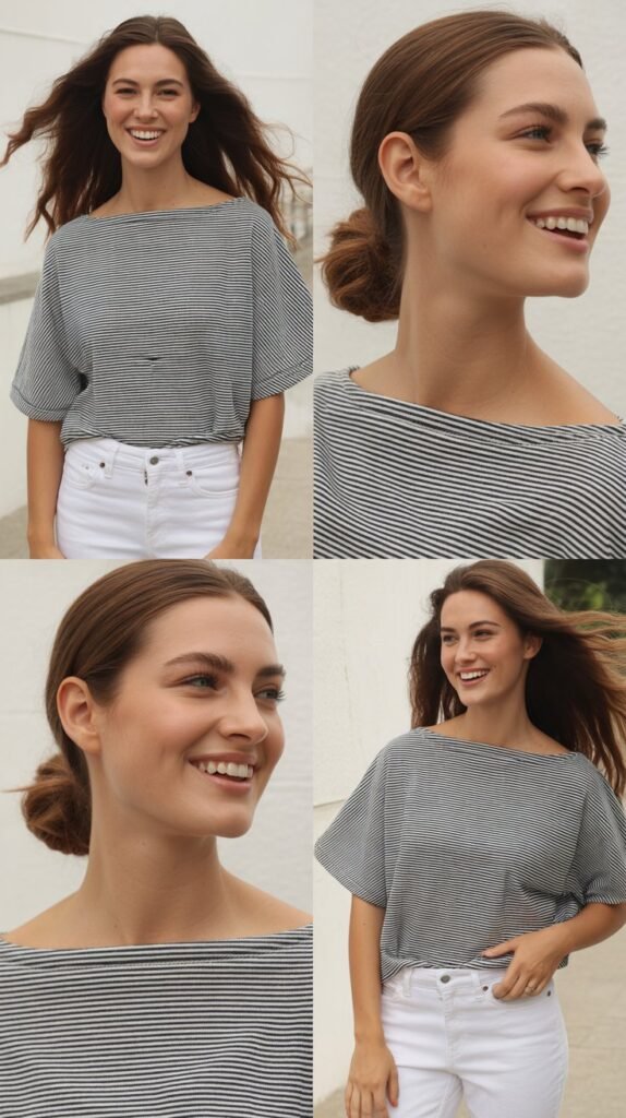 Striped Boatneck Tops with White Jeans