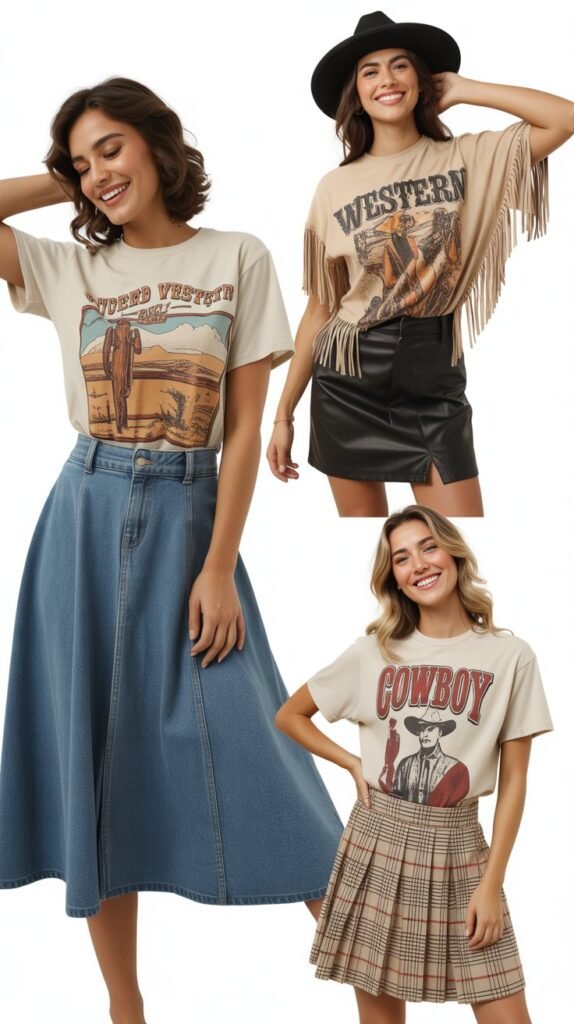 Graphic Western Tee with Skirt